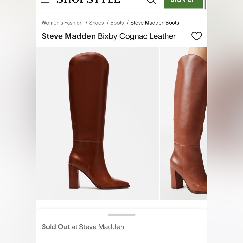 NWT Steve Madden “Bixby” Boots, Cognac, Size 6